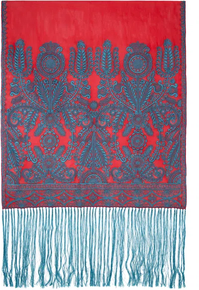 Dries Van Noten Red & Blue Embroidered Scarf