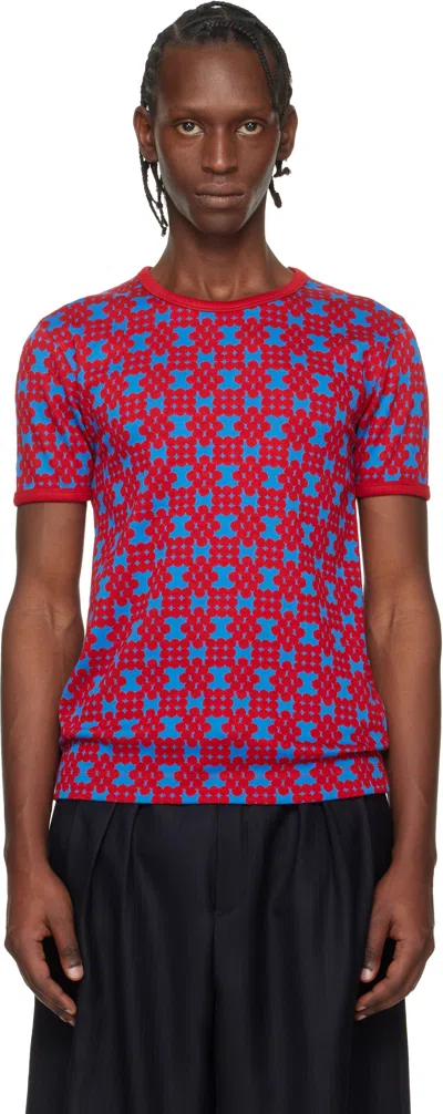 Dries Van Noten Red & Blue Jacquard T-shirt In Pink