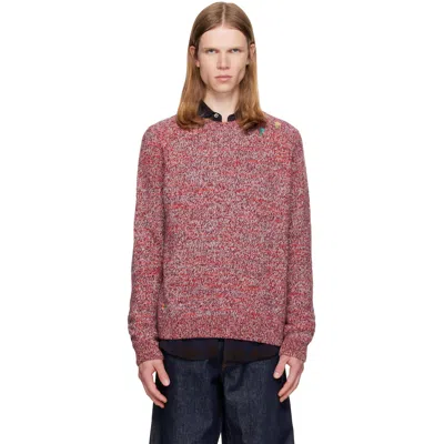 Dries Van Noten Red Embroidered Flowers Wool Sweater In Wine 355