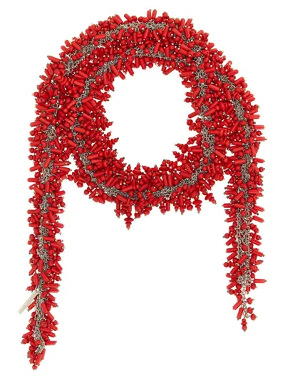 DRIES VAN NOTEN RED EMBROIDERED SCARF NECKLACE