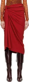 Dries Van Noten Womens Red Knot-embellishment Asymmetric-waistband Cotton-jersey Midi Skirt In 352 Red