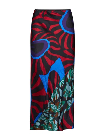 Dries Van Noten Red Marbled Clay-print Twill Sati Midi Skirt