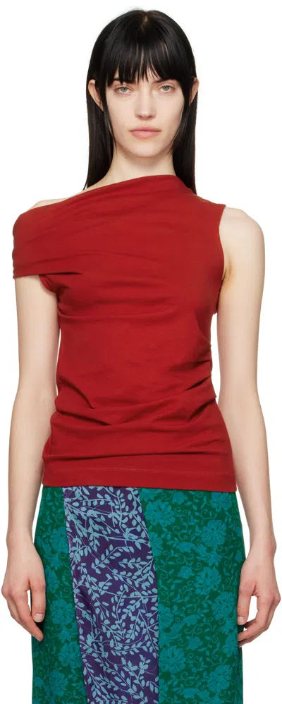 Dries Van Noten Red Off-shoulder Jersey Tank Top In 352 Red