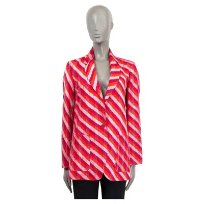Pre-owned Dries Van Noten Red Pink Silk 2022 Ikat Striped Blazer Jacket 38 M
