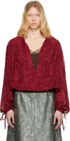 Dries Van Noten Red Printed Blouse In 356 Cherry