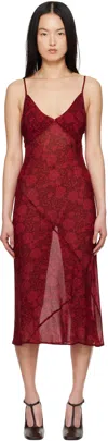 Dries Van Noten Red Printed Midi Dress In 356 Cherry