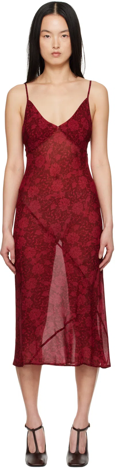 Dries Van Noten Red Printed Midi Dress In 356 Cherry