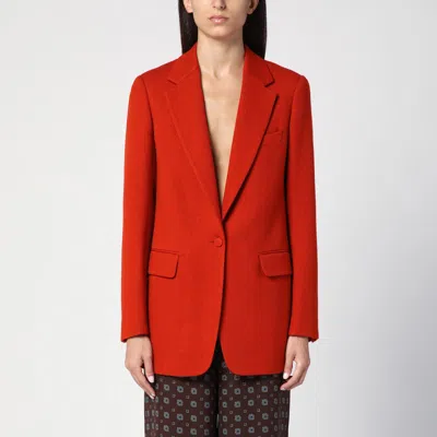 Dries Van Noten Red Single-breasted Jacket In Wool In Orange