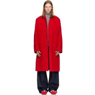 Dries Van Noten Red Wool Bouclé Coat In Red 352