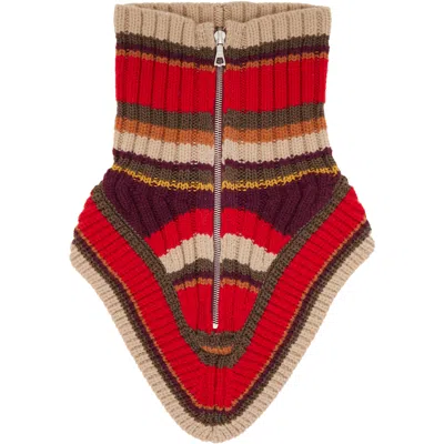 Dries Van Noten Red Wool Zip Collar Scarf In Multi