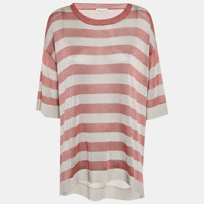 Dries Van Noten Red/grey Striped Lurex Knit Oversized T-shirt In Multi