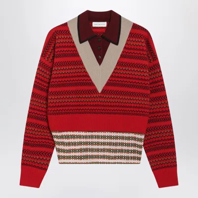 Dries Van Noten Reduces Effortlessly Elegant Wide Boxy Wool & Viscose Sweater With Polo Collar Detai