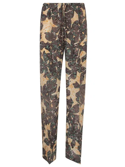 Dries Van Noten Relaxed Fit Leaf Print Pants In Brown