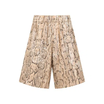 Dries Van Noten Straight Animal Print Sequin Embellished Shorts In Gold