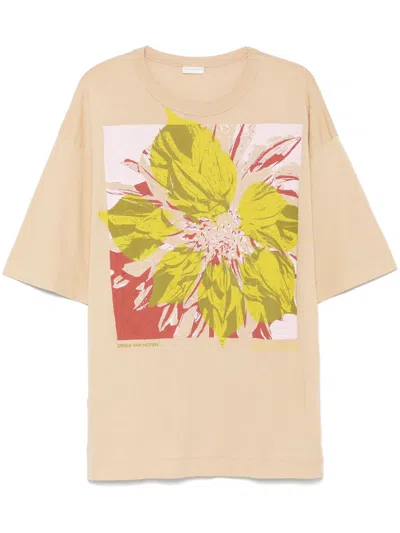Dries Van Noten Relaxed-fit Beige Crew Neck T-shirt In Brown