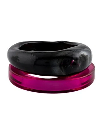 Pre-owned Dries Van Noten Resin & Glass Bangle Sets, 7.75" In Black/pink