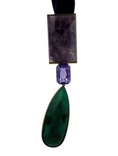 Pre-owned Dries Van Noten Resin & Stone Pendant Necklace, 57" In Multi