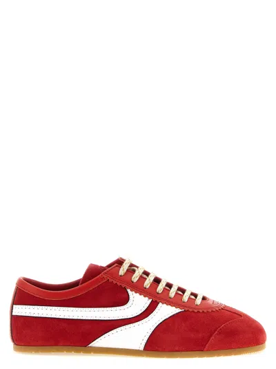 Dries Van Noten Retro Colorblock Suede Sneaker In Red