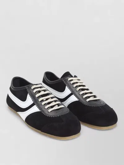 Dries Van Noten Retro Lace Up Sneakers Leather Suede In Black