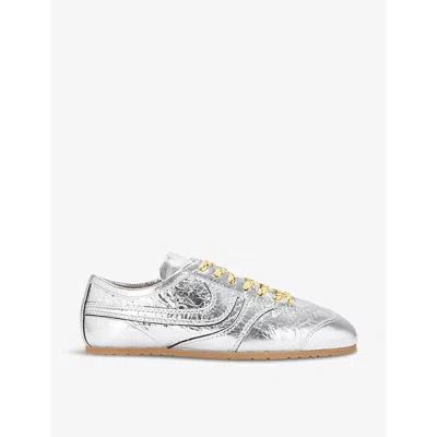 Dries Van Noten Womens Silver Retro Metallic Leather Low-top Trainers