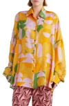 Dries Van Noten Casia Abstract-print Oversized Silk Collared Shirt In Orange 353
