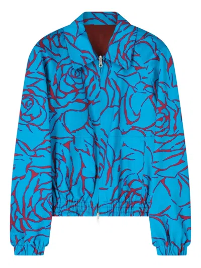 Dries Van Noten Reversible Floral Cotton Jacket In Blue