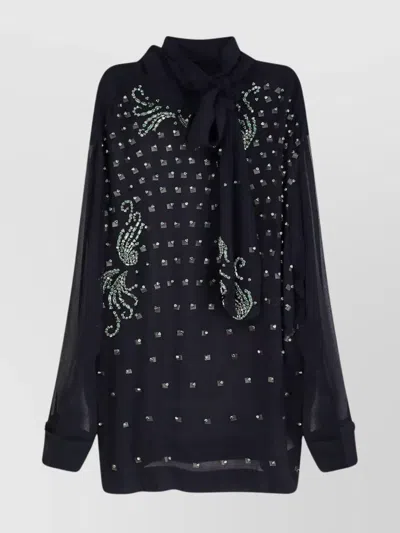 Dries Van Noten Rhinestone Embellished High Collar Shirt In Black