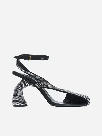 Dries Van Noten Black Embellished Leather Heeled Sandals