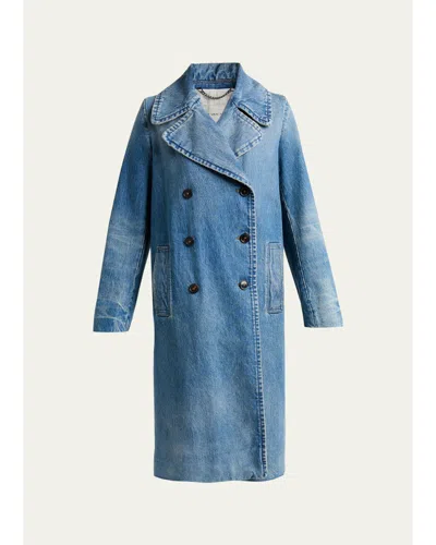 Dries Van Noten Riani Denim Double-breasted Long Coat In Blue