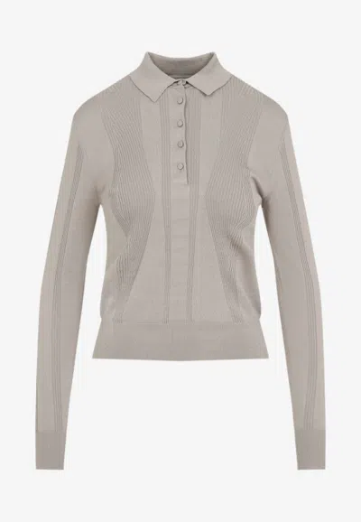 DRIES VAN NOTEN RIB KNIT LONG-SLEEVED POLO SWEATER