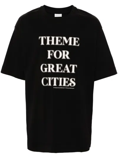 Dries Van Noten Ribbed Black Cotton Jersey T-shirt With Slogan Print