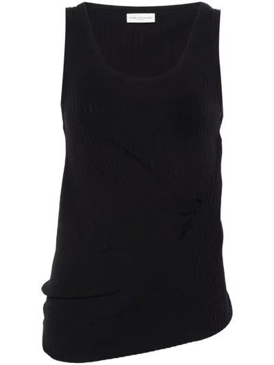 Dries Van Noten Ribbed Cotton Blend Tank Top In Blue