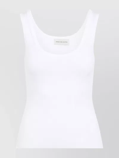 DRIES VAN NOTEN RIBBED COTTON SLEEVELESS TOP WITH ROUND NECKLINE