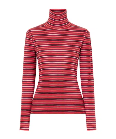 Dries Van Noten Striped Ribbed Cotton-blend Turtleneck Sweater In Red