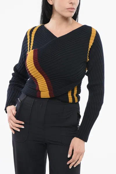 Dries Van Noten Ribbed Deconstructed Sweater In Blue