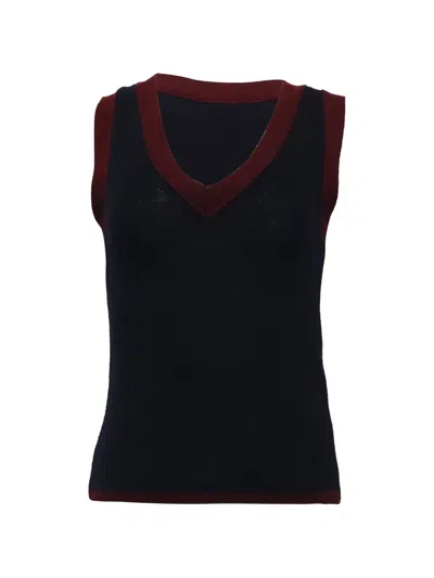Pre-owned Dries Van Noten Ribbed-knit V-neck Vest In Blue