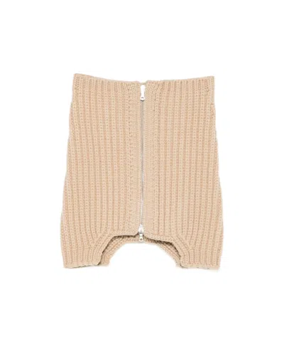 Dries Van Noten Ribbed Knit Zipper Scarf In Brown