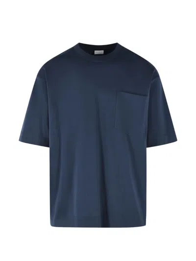 Dries Van Noten Ribbed Short Sleeve T-shirt With Chest Pocket In Blue
