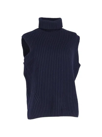 Pre-owned Dries Van Noten Ribbed Turtleneck Vest In Blue