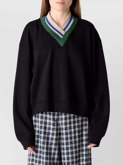 Dries Van Noten Ribbed V-neck Long-sleeve Sweatshirt In Black