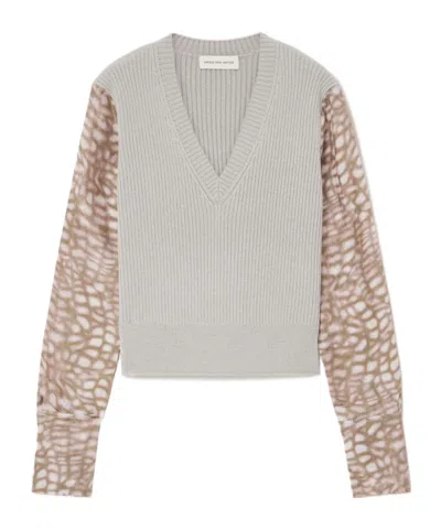 Dries Van Noten Ribbed-knit And Printed Satin Sweater In Multi