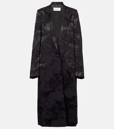 Dries Van Noten Rida Floral Jacquard Double Breast Coat In Black