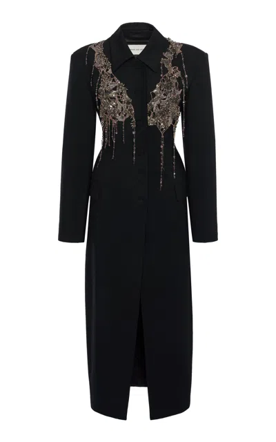 Dries Van Noten Rilly Emboriedered Wool-mohair Coat In Black