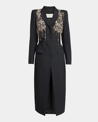 Dries Van Noten Rilly Long Embellished Coat In Black