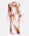 Dries Van Noten Risto Abstract-print Belted Trench Coat In Brown