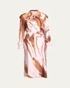 Dries Van Noten Risto Abstract-print Belted Trench Coat In Brown