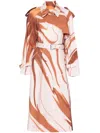 Dries Van Noten Risto Abstract-print Belted Trench Coat In Brown