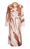 Dries Van Noten Risto Printed Cotton Trench Coat In Brown