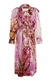Dries Van Noten Womens Fuchsia Abstract-print Semi-sheer Shell Trench Coat Xs In Pink