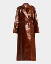 Dries Van Noten Ristos Shiny Coated Belted Trench Coat In Brown
